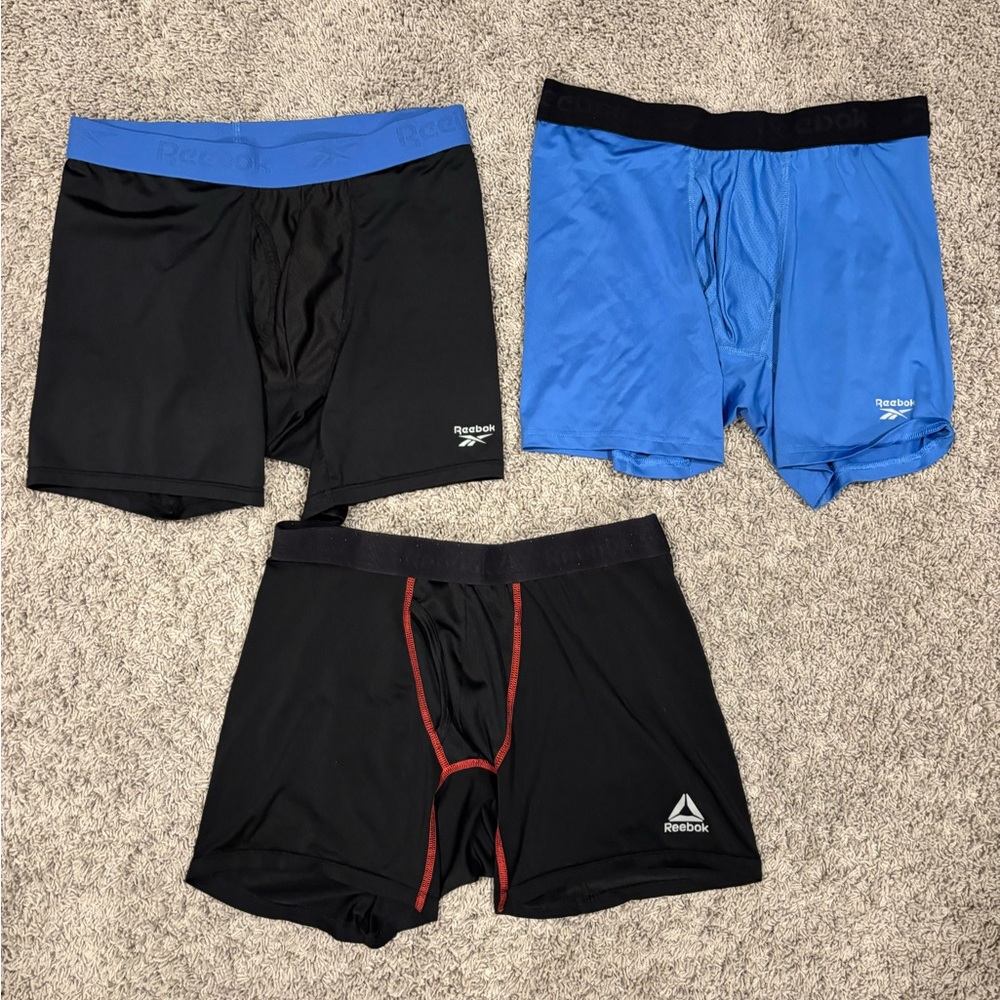 Reebok Men's Black and Blue Boxer Briefs (Large) - 3 Pack